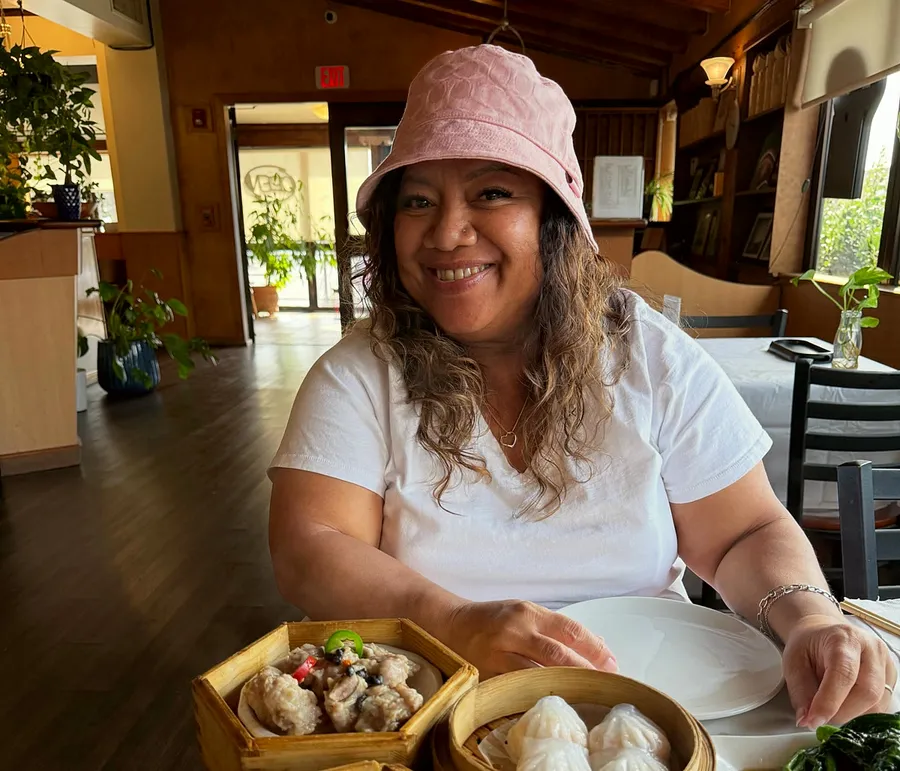 Sandi at a dim sum lunch